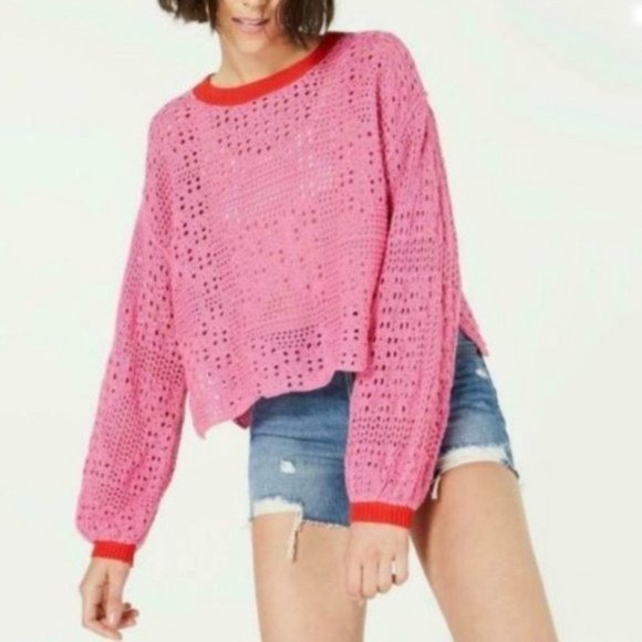 FREE PEOPLE Home Run Crop Sweater - Pink NWT XS - Picture 3 of 3